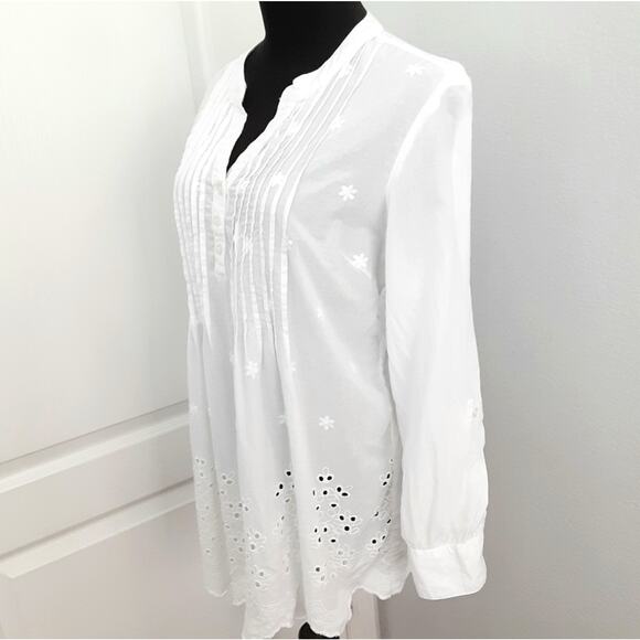 Vintage Y2K Eyelet Lace Tunic Top White Broderie Anglaise Roll Tab Resort - Picture 6 of 13